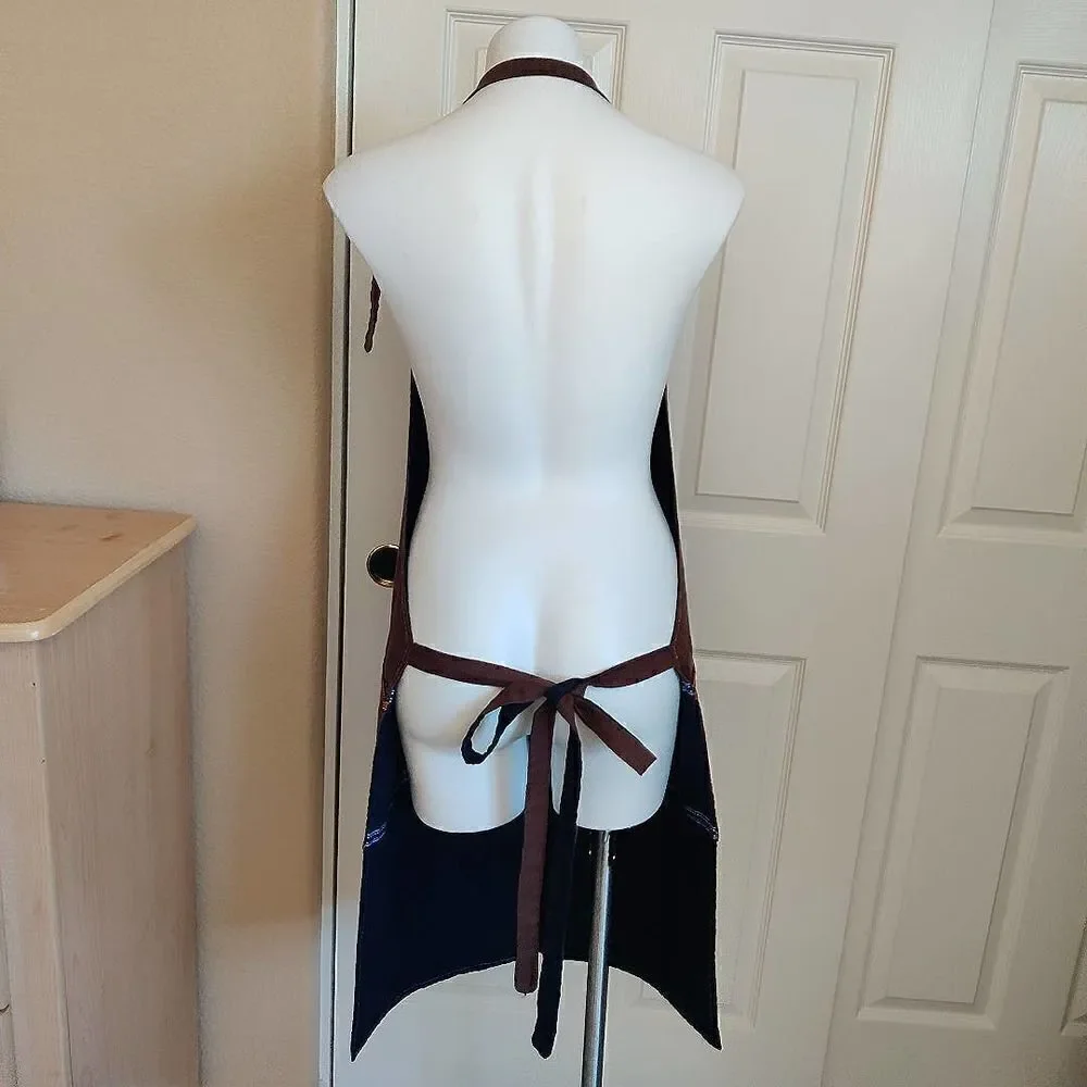 Handmade reversible brown navy linen kitchen craft apron